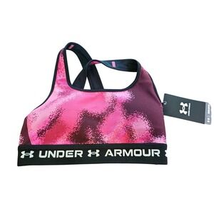 Under Armour Sports Bra Womens XS Pink Abstract HeatGear Mid Keyhole 1361042